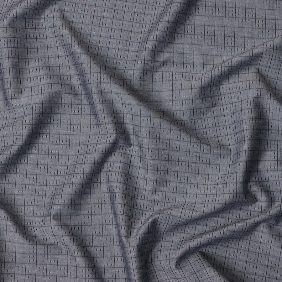 Grey with Black and Red Fine Grid Check Cotton Blend Shirting Fabric, Width 140 Cms, Made in Japan-D22797