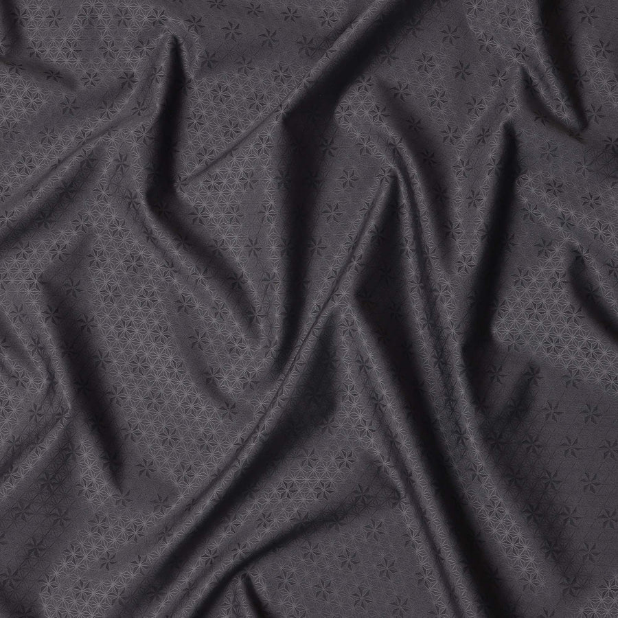 Charcoal Grey Geometric Jacquard 100% Swiss Cotton Shirting Fabric, 150 cm Width, Made in Switzerland-D22902