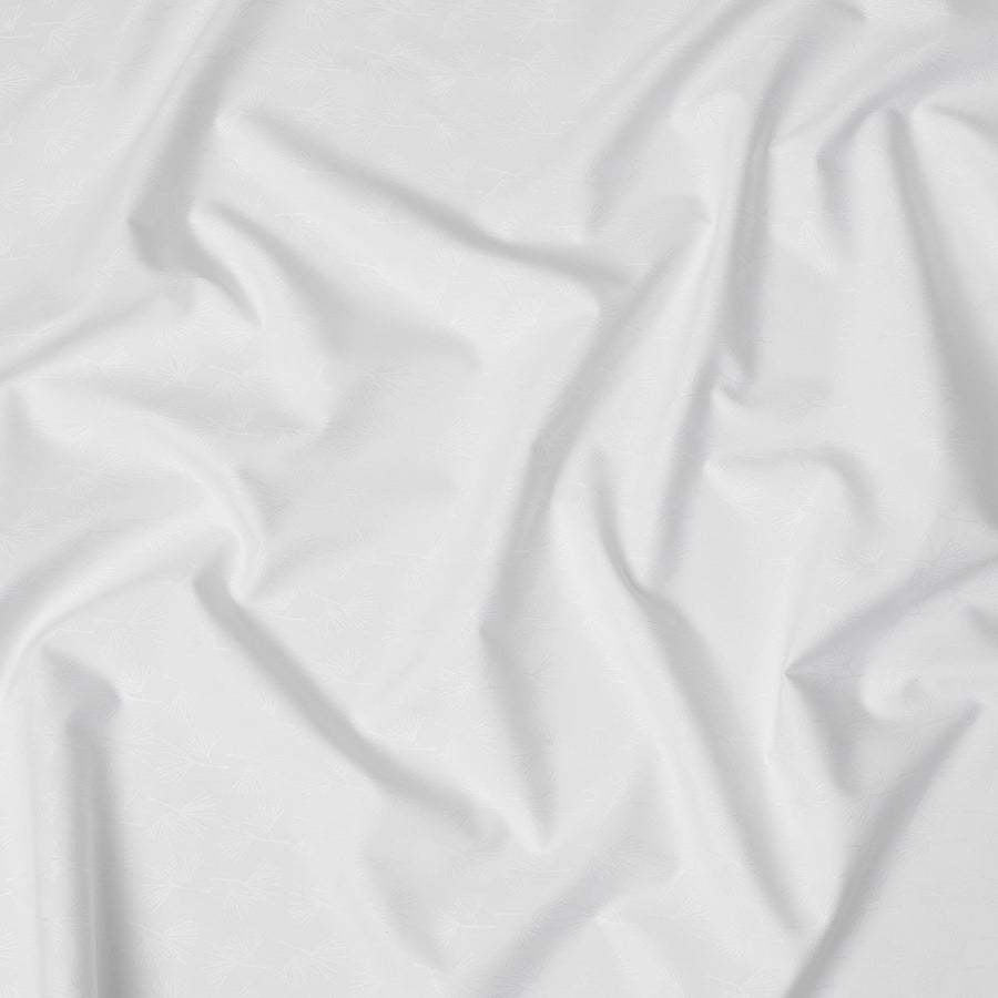 White Crane Motif Jacquard 100% Swiss Cotton Shirting Fabric, 150 cm Width, Made in Switzerland-D22903