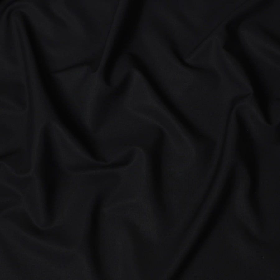 Jet Black Solid Plain Weave 100% Swiss Cotton Shirting Fabric, 150 cm Width, Made in Switzerland-D22910