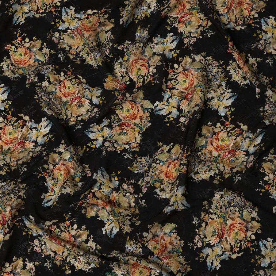 طباعة رقمية متعددة الألوان على قماش فيسكوز أسود، عرض 110 سم، صنع في الهند - D22916
