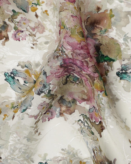 Ivory Base Multicolor Floral Digital Print Viscose Fabric, 110 cm Width, Made in India-D22917