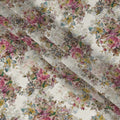 Ivory Base Multicolor Floral Digital Print Viscose Fabric, 110 cm Width, Made in India-D22917