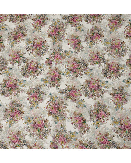 Ivory Base Multicolor Floral Digital Print Viscose Fabric, 110 cm Width, Made in India-D22917
