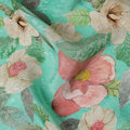 Turquoise Green Floral Digital Print Viscose Fabric, 110 cm Width, Made in India-D22920