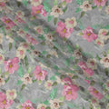 قماش فيسكوز بطبعة رقمية زهرية وردية اللون، قاعدة رمادية، عرض 110 سم، صنع في الهند - D22921
