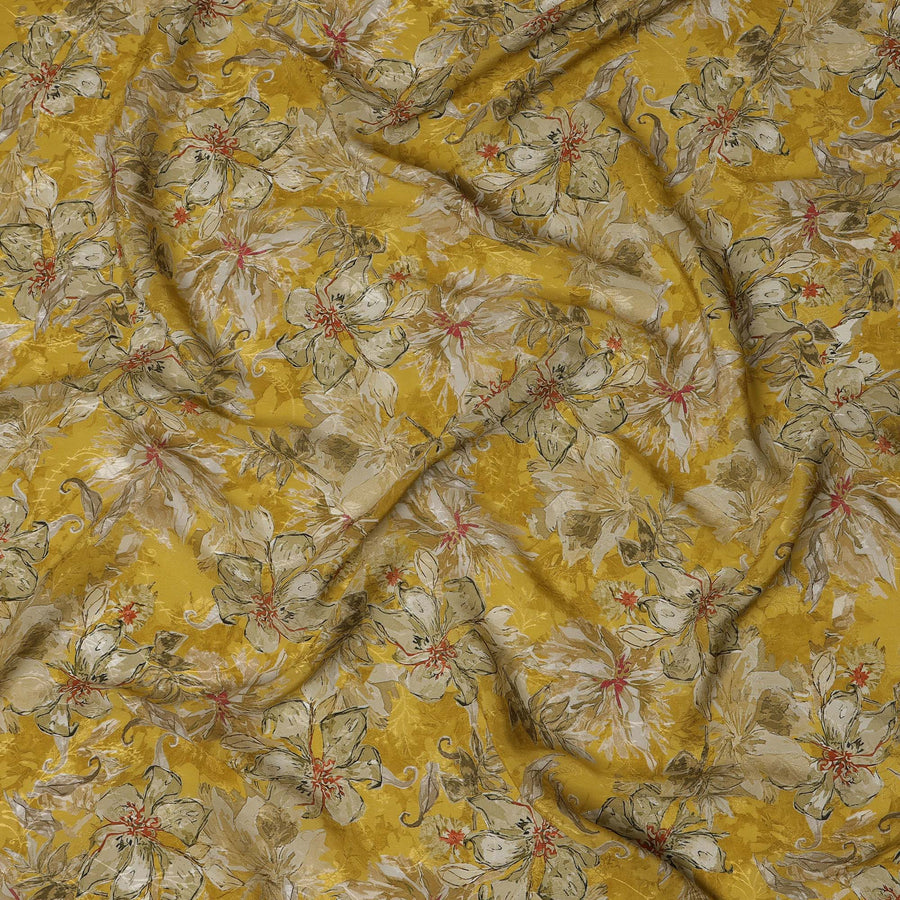 Golden Yellow Artistic Floral Digital Print Viscose Fabric, 110 cm Width, Made in India-D22922