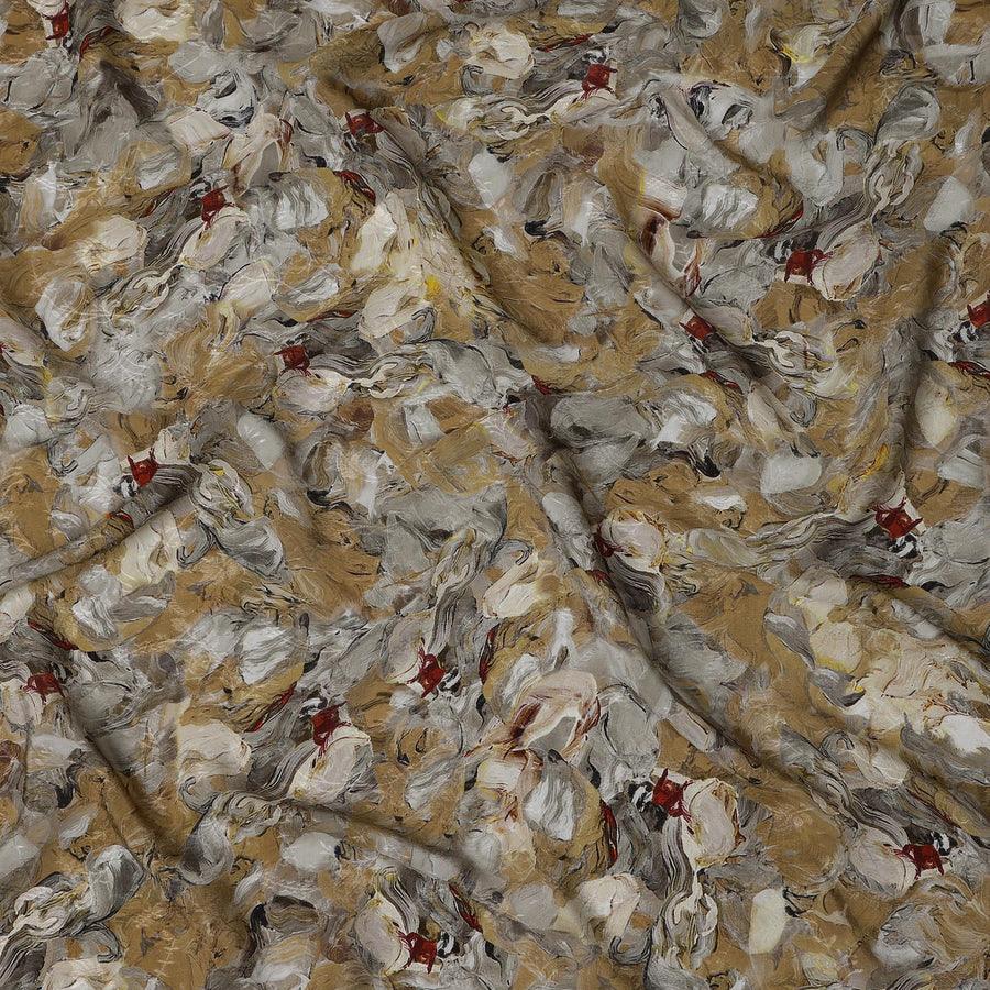 قماش فيسكوز بطباعة رقمية تجريدية باللون الرمادي البيج، عرض 110 سم، صنع في الهند - D22924