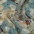 Dusty Teal Abstract Brushstroke Digital Print Viscose Fabric, 110 cm Width, Made in India-D22925