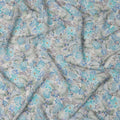 Icy Blue and Grey Vintage Floral Digital Print Viscose Fabric, 110 cm Width, Made in India-D22926