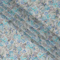 Icy Blue and Grey Vintage Floral Digital Print Viscose Fabric, 110 cm Width, Made in India-D22926