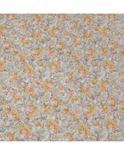 قماش فيسكوز بطبعة رقمية زهرية بلون الخوخ والخردل والوردي، عرض 110 سم، صنع في الهند - D22927