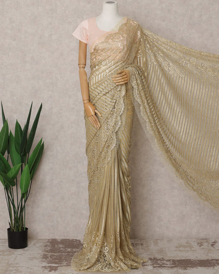 Golden Premium French Metallic Chantilly Lace Saree Fabric with Stone Work – 5.5 Meters Length & 110 Cms Width – Imported from France-D22928