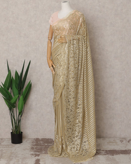 Golden Premium French Metallic Chantilly Lace Saree Fabric with Stone Work – 5.5 Meters Length & 110 Cms Width – Imported from France-D22928