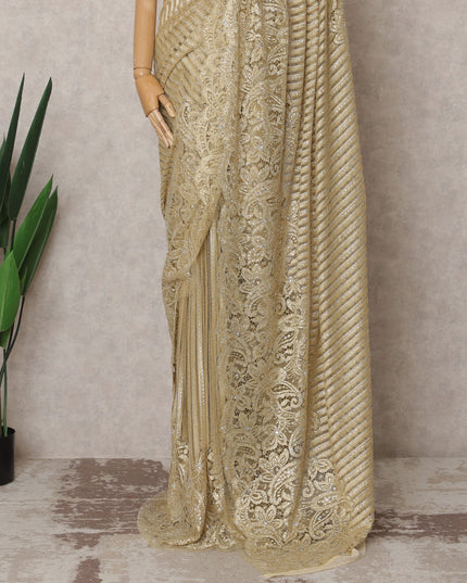 Golden Premium French Metallic Chantilly Lace Saree Fabric with Stone Work – 5.5 Meters Length & 110 Cms Width – Imported from France-D22928