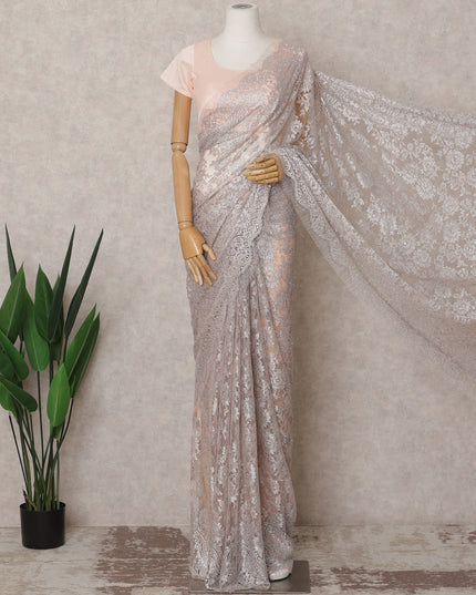 Light Pink Premium French Metallic Chantilly Lace Saree Fabric with Stone Work – 5.5 Meters Length & 110 Cms Width – Imported from France-D22929