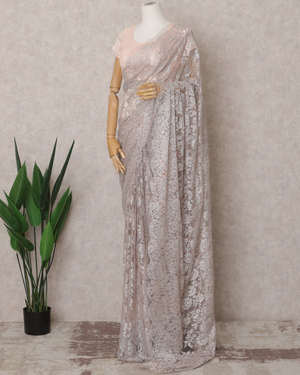 Light Pink Premium French Metallic Chantilly Lace Saree Fabric with Stone Work – 5.5 Meters Length & 110 Cms Width – Imported from France-D22929