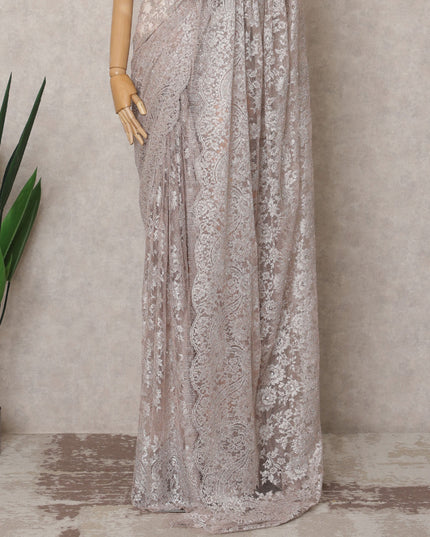 Light Pink Premium French Metallic Chantilly Lace Saree Fabric with Stone Work – 5.5 Meters Length & 110 Cms Width – Imported from France-D22929