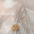 Off White Premium French Metallic Chantilly Lace Saree Fabric with Stone Work – 5.5 Meters Length & 110 Cms Width – Imported from France-D22932