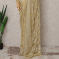 ساري فرنسي فاخر من قماش الشانتيلي المعدني بلون الشمبانيا الذهبي مع تطريز حجري - طول 5.5 متر وعرض 110 سم - مستورد من فرنسا - D22933