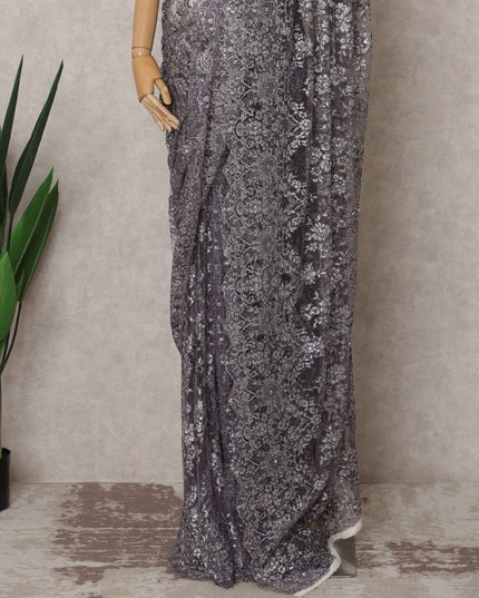 Blue Premium French Metallic Chantilly Lace Saree Fabric with Stone Work – 5.5 Meters Length & 110 Cms Width – Imported from France-D22935