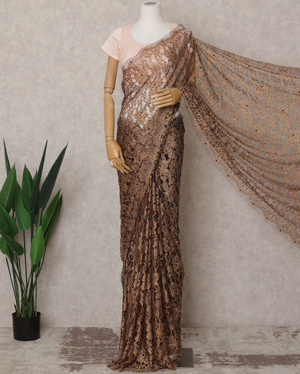Brown Premium French 2-Tone Chantilly Lace Saree Fabric with Stone Work – 5.5 Meters Length & 110 Cms Width – Imported from France-D22943