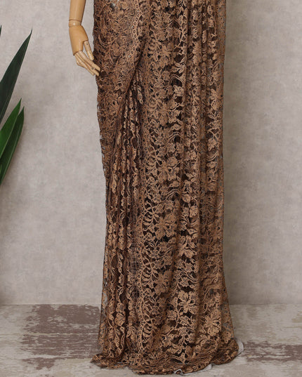 Brown Premium French 2-Tone Chantilly Lace Saree Fabric with Stone Work – 5.5 Meters Length & 110 Cms Width – Imported from France-D22943