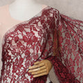 Wine Red Premium French 2-Tone Chantilly Lace Saree Fabric with Stone Work – 5.5 Meters Length & 110 Cms Width – Imported from France-D22945