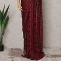 Wine Red Premium French 2-Tone Chantilly Lace Saree Fabric with Stone Work – 5.5 Meters Length & 110 Cms Width – Imported from France-D22945