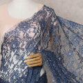 Navy Blue Premium French 2-Tone Chantilly Lace Saree Fabric with Stone Work – 5.5 Meters Length & 110 Cms Width – Imported from France-D22947