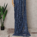 Navy Blue Premium French 2-Tone Chantilly Lace Saree Fabric with Stone Work – 5.5 Meters Length & 110 Cms Width – Imported from France-D22947