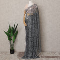 ساري فرنسي فاخر بلون رمادي فحمي من قماش شانتيلي ثنائي اللون مع تطريز حجري - طول 5.5 متر وعرض 110 سم - مستورد من فرنسا - D22948