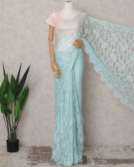 Ice Blue Premium French 2-Tone Chantilly Lace Saree Fabric with Stone Work – 5.5 Meters Length & 110 Cms Width – Imported from France-D22953