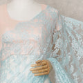 Ice Blue Premium French 2-Tone Chantilly Lace Saree Fabric with Stone Work – 5.5 Meters Length & 110 Cms Width – Imported from France-D22953