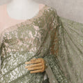 Olive Green Premium French Chantilly Lace Saree Fabric with Stone Work – 5.5 Meters Length & 110 Cms Width – Imported from France-D22954