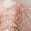 Peachy Pink Premium French Chantilly Lace Saree Fabric with Stone Work – 5.5 Meters Length & 110 Cms Width – Imported from France-D22955