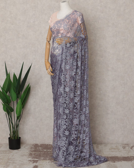 Lavender Grey Premium French 2-Tone Chantilly Lace Saree Fabric with Stone Work – 5.5 Meters Length & 110 Cms Width – Imported from France-D22956