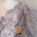 Lavender Grey Premium French 2-Tone Chantilly Lace Saree Fabric with Stone Work – 5.5 Meters Length & 110 Cms Width – Imported from France-D22956