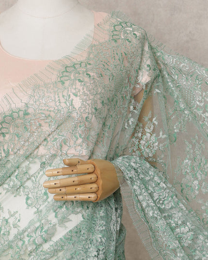 Mint Green Premium French Metallic Chantilly Lace Saree Fabric – 5.5 Meters Length & 110 Cms Width – Imported from France-D22958