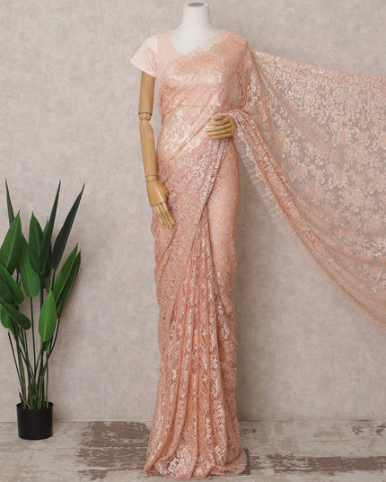 Peach Premium French Metallic Chantilly Lace Saree Fabric – 5.5 Meters Length & 110 Cms Width – Imported from France-D22959