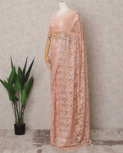 Peach Premium French Metallic Chantilly Lace Saree Fabric – 5.5 Meters Length & 110 Cms Width – Imported from France-D22959