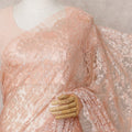 Peach Premium French Metallic Chantilly Lace Saree Fabric – 5.5 Meters Length & 110 Cms Width – Imported from France-D22959