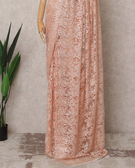 Peach Premium French Metallic Chantilly Lace Saree Fabric – 5.5 Meters Length & 110 Cms Width – Imported from France-D22959