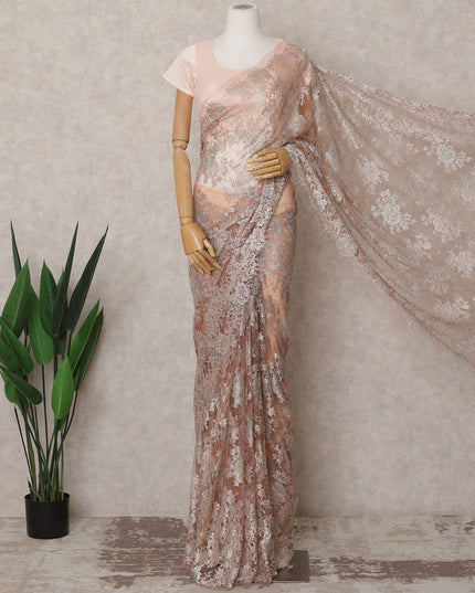 Dusty Rose Premium French Metallic Chantilly Lace Saree Fabric – 5.5 Meters Length & 110 Cms Width – Imported from France-D22960