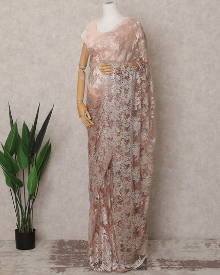 Dusty Rose Premium French Metallic Chantilly Lace Saree Fabric – 5.5 Meters Length & 110 Cms Width – Imported from France-D22960