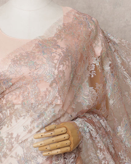 Dusty Rose Premium French Metallic Chantilly Lace Saree Fabric – 5.5 Meters Length & 110 Cms Width – Imported from France-D22960
