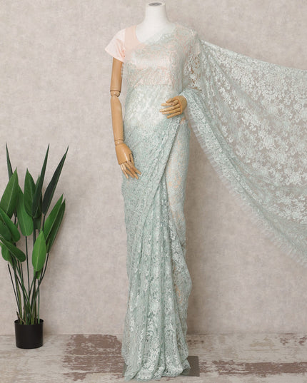 Turquoise Green Premium French Metallic Chantilly Lace Saree Fabric – 5.5 Meters Length & 110 Cms Width – Imported from France-D22961