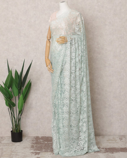 Turquoise Green Premium French Metallic Chantilly Lace Saree Fabric – 5.5 Meters Length & 110 Cms Width – Imported from France-D22961