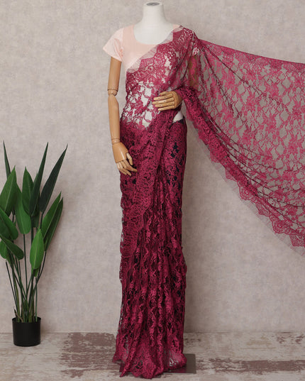 Wine Red Premium French 2-Tone Chantilly Lace Saree Fabric – 5.5 Meters Length & 110 Cms Width – Imported from France-D22963