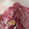 Wine Red Premium French 2-Tone Chantilly Lace Saree Fabric – 5.5 Meters Length & 110 Cms Width – Imported from France-D22963